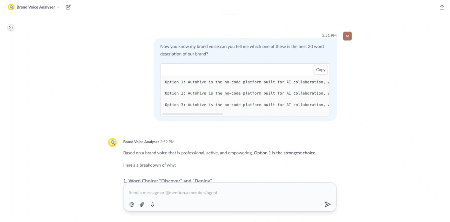 Conversing with the Brand Voice Analyzer agent