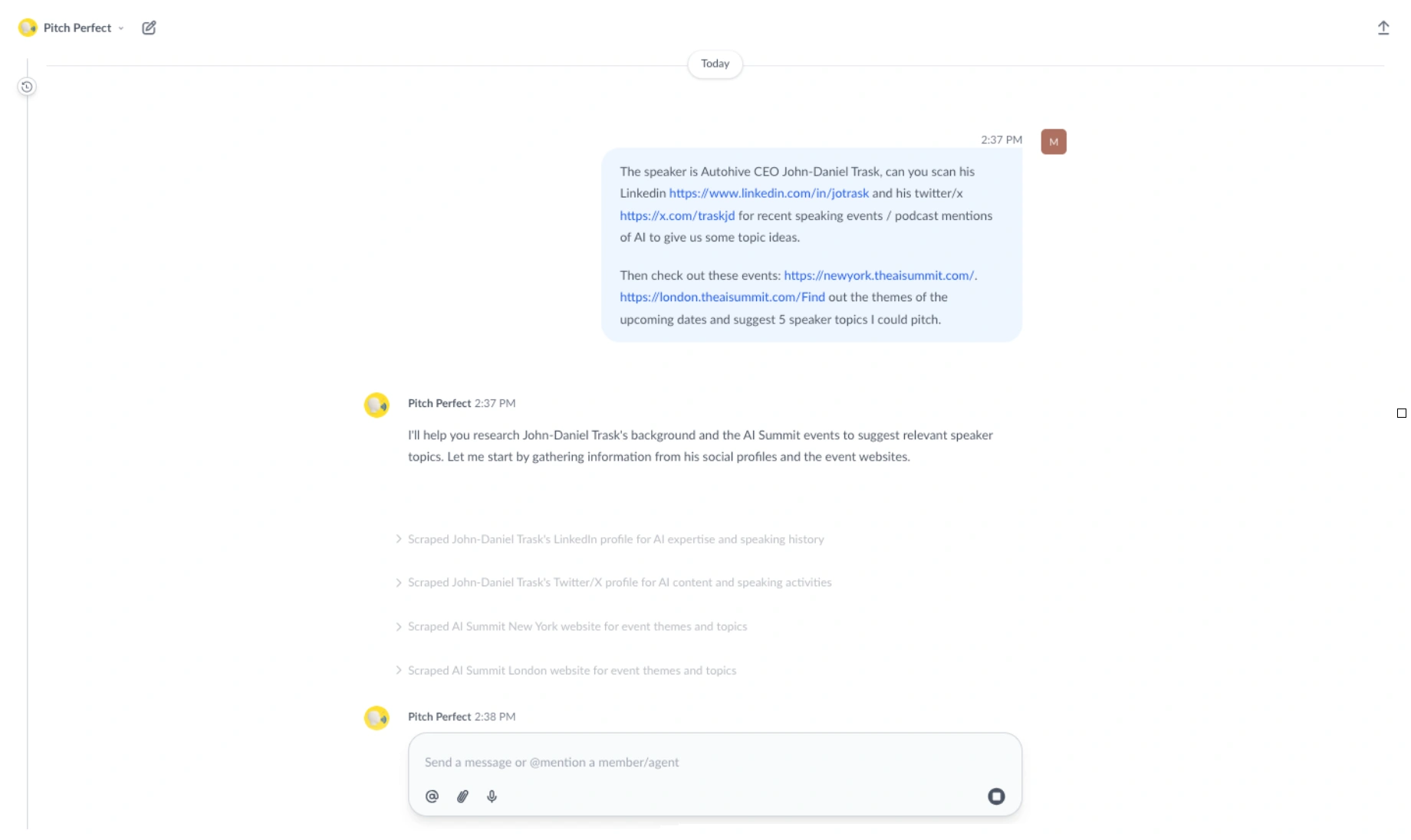 Pitch Perfect agent on Autohive