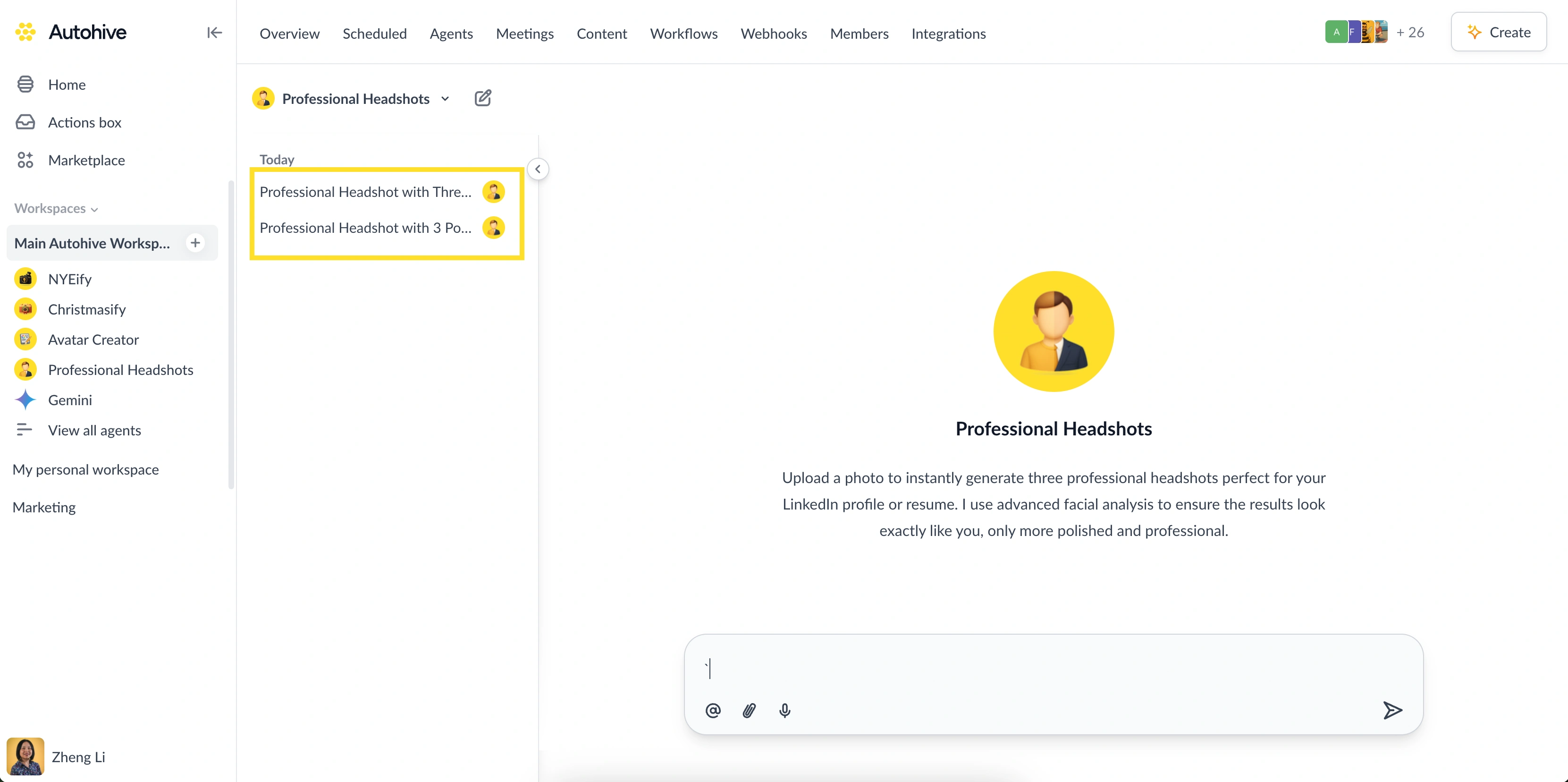 Previous workspace conversations